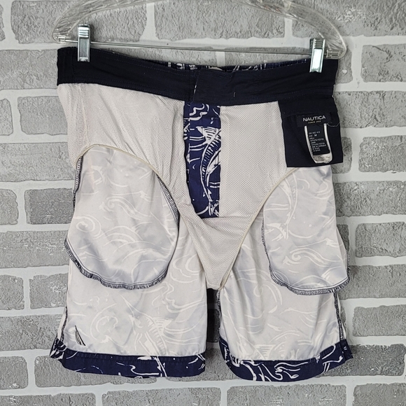 Nautica Vintage Swordfish Print Board Shorts Summer Swim Trunks Men's Size M - Picture 13 of 16